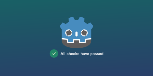 Godot blue robot logo with all checks have passed text underneath.