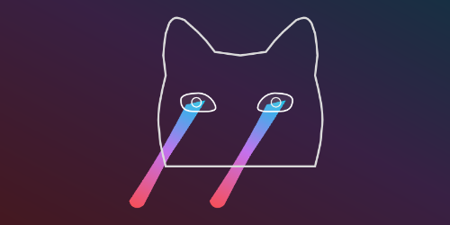 Simple vector art cat with lasers shooting out of the eyes.